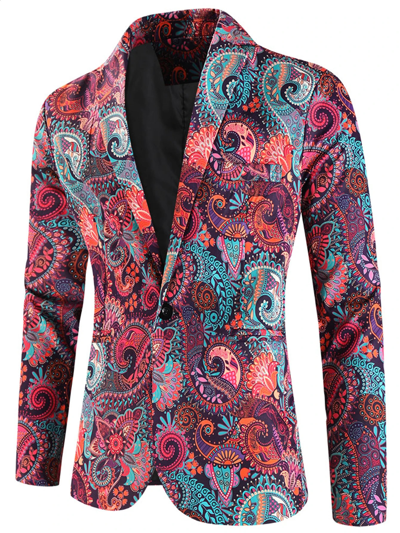 Mens fashionable colorful paisley pattern jacket casual long sleeved one button lapel set jacket ultra-thin suitable for party/FO dress jacket240809