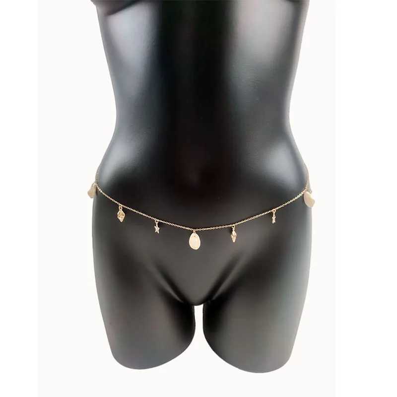Body jewelry waist chain female abdominal chain punk fashion bikini sexy dress beach accessories luxurious shell gothic metal gift W240809