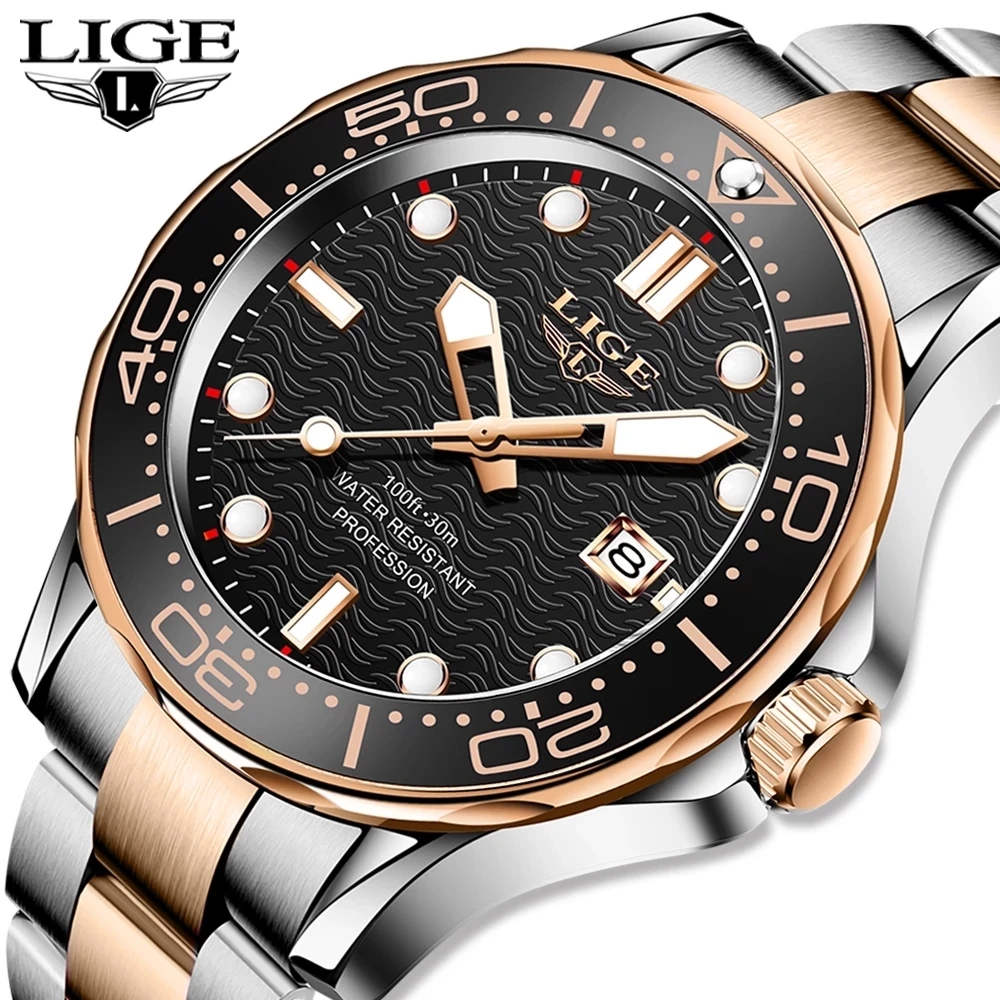 LIGE Top Brand Luxury Fashion Diver Watch Men 3ATM Waterproof Date Clock Sport Watches Mens Quartz Wristwatch Relogio Masculino