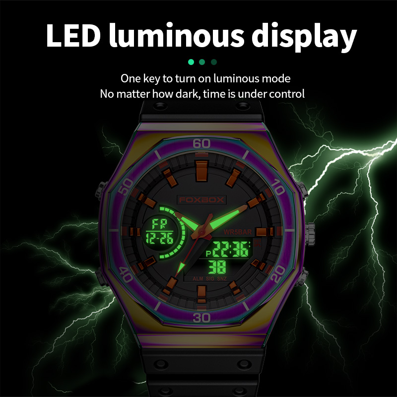 LIGE Men's New Casual Dual Display Electronic Watch Multi functional Waterproof Night Light Calendar Watch Youth Alarm Clock Watch