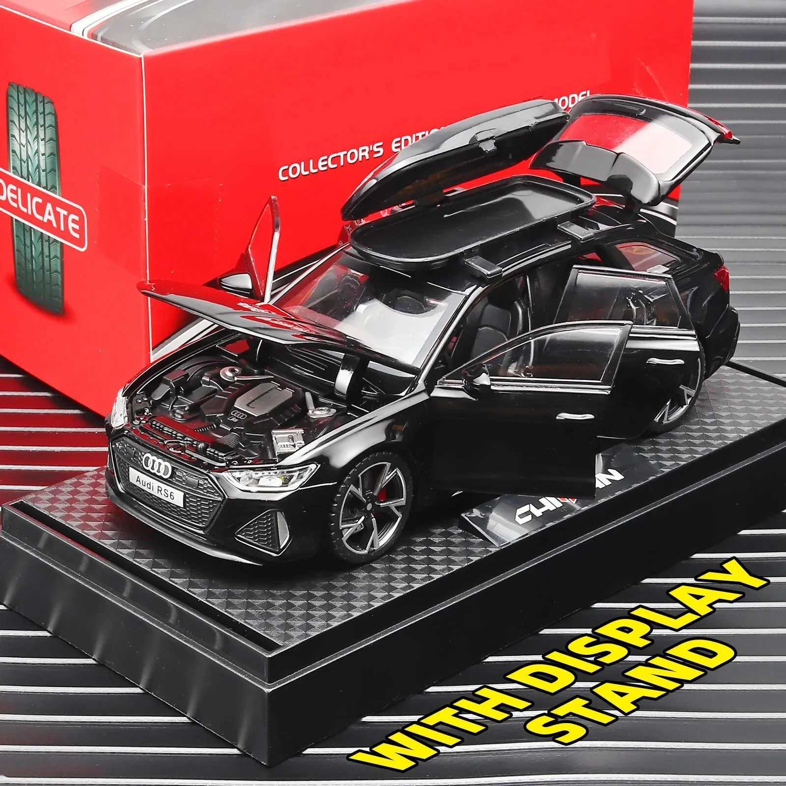 1 32 RS6 Model Car Black Edition Customized for Kids Realistic Simulation Diecast Metal Perfect Gift for Boys Y240809