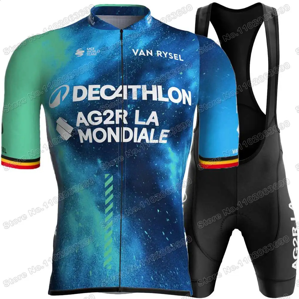 Team AG2R Cycling Jersey Set France Belgium Champion Cycling Clothing Men Summer Road Bike Shirt Suit Bicycle Bib Shorts 240731