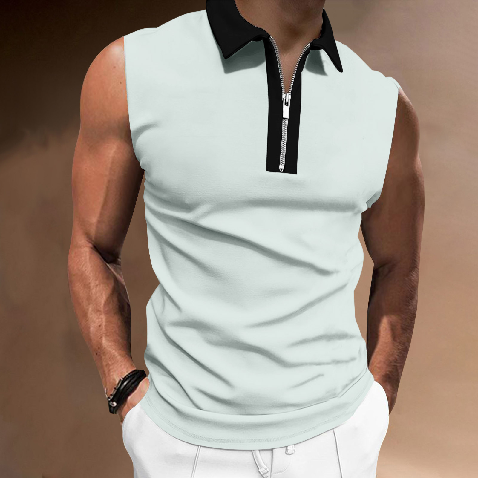 New Mens 24ss Slim Fit Lapel Sleeveless T-shirt Colored Casual Polo Shirt for Men