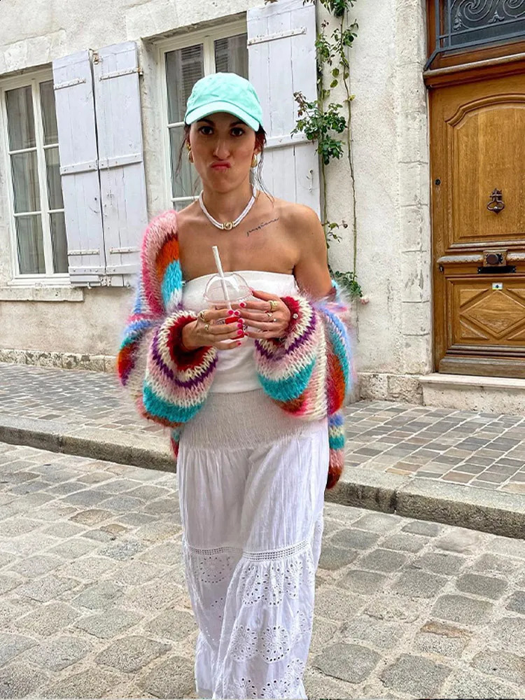 Chic Multi-color Knitted Cardigan Sweater Women Autumn Spring Fashion Long Sleeve Loose Leisure Sweaters Female Streetwear 240809