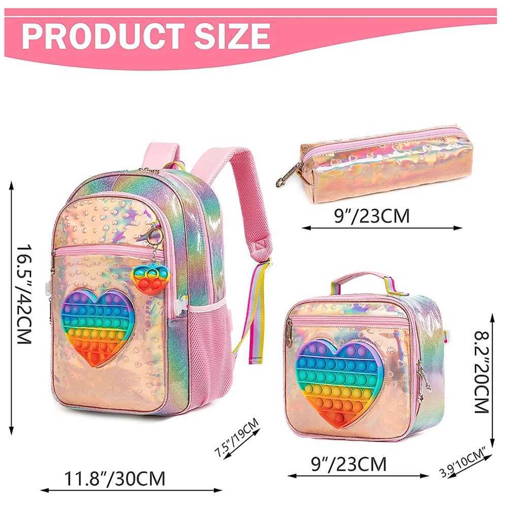 New Cute Love Girls school backpack mochilas for Elementary School Bags with Lunch Box Kids Pink Backpack Set for Girls Age 6-8 Y240809