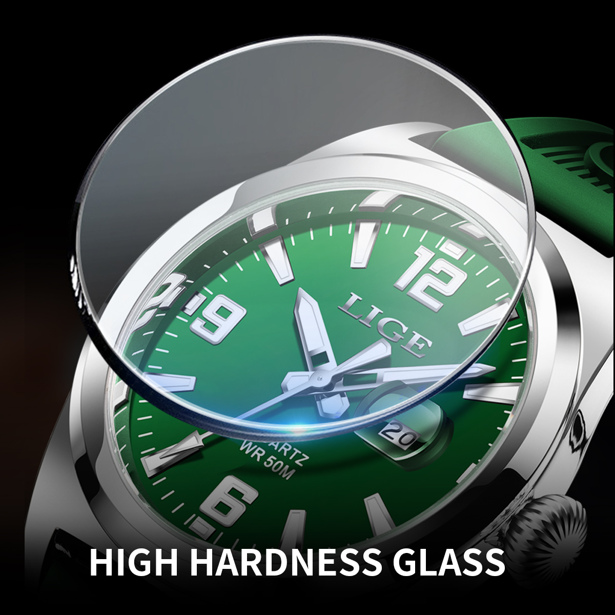 LIGE Youth fashion Quartz Watch Middle school students learn timer Men's Business waterproof watch personalized silicone strap