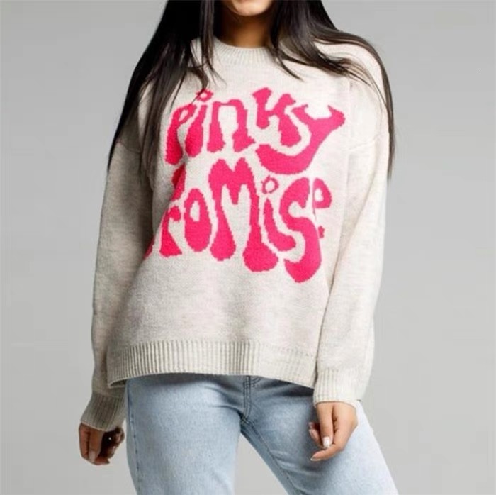 New 2024 Spring and Autumn Round Neck Long Sleeve Letter Pattern Jacquard Knitted Sweater Women's Hoodie dongdumaoyi