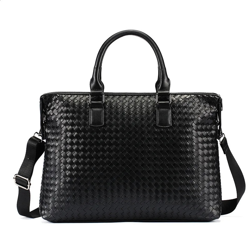 Wholesale hand woven briefcase business shoulder bag diagonal casual handbag computer mens 240809
