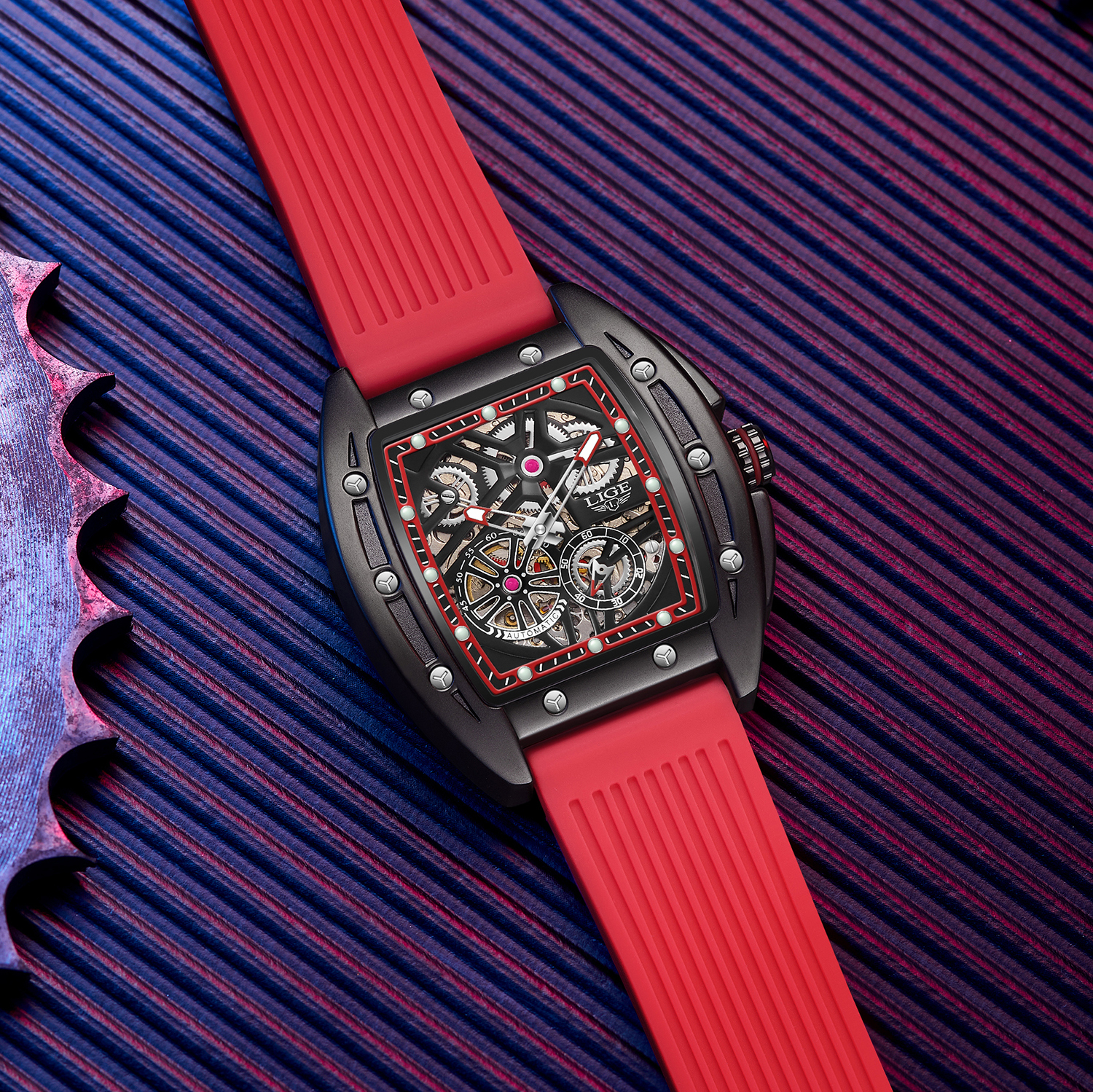 LIGE Men's Mechanical Watch Men's Classic traditional watch Quality silicone strap Men's casual waterproof watch Youth Fashion watch St