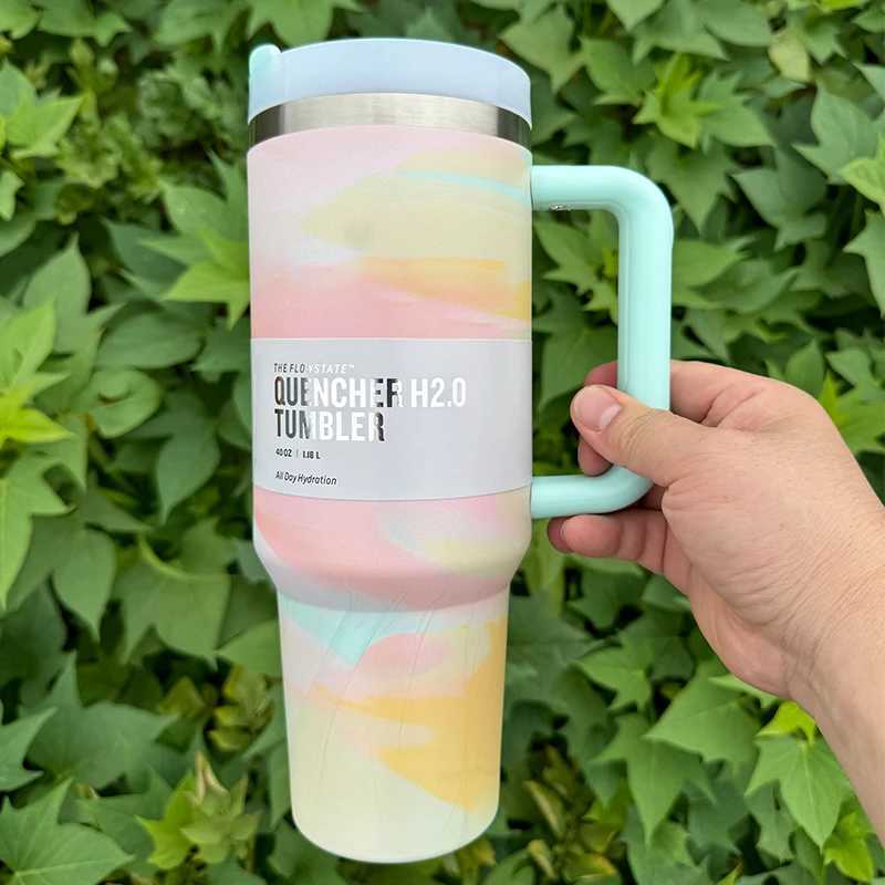 2024 Tumbler 40oz Stainless Steel Car Mug Vacuum Insulated ice Coffee with Handle Straw Double Wall Thermal Iced Travel CupCL240809