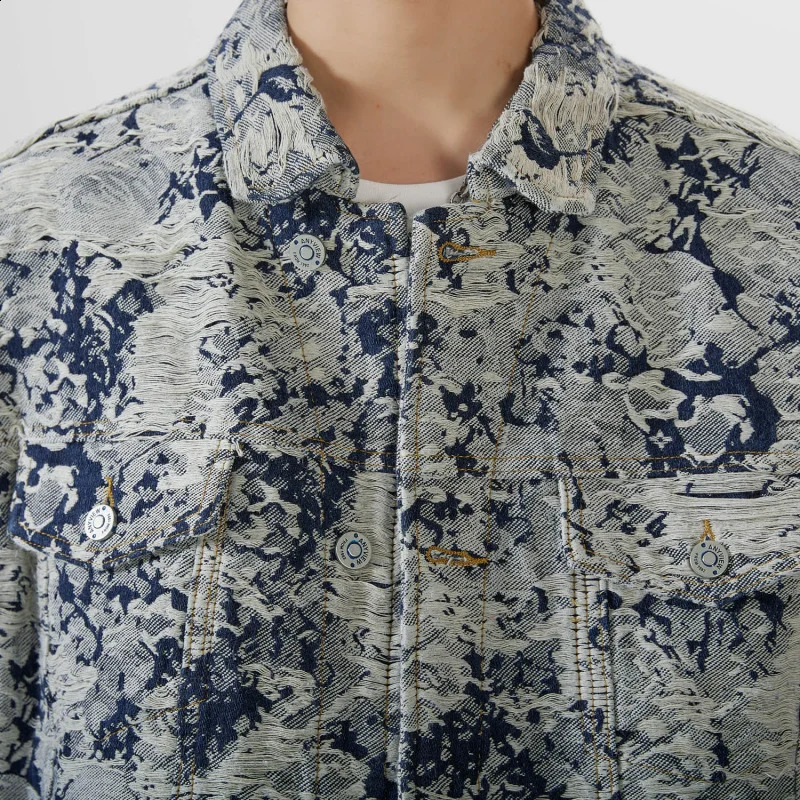 Spring and Autumn denim jacket broken Korean version of the street fashion loose casual retro personality jacquard jacket 240816