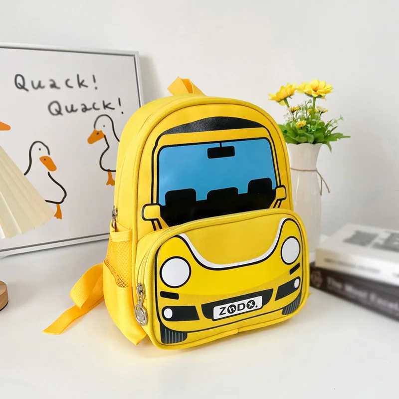 New kids Backpacks Solid Lovely Cartoon Car Print Nylon Waterproof Backpack Boy Cool School Bag Child Fashion Zipper Bags Y240809