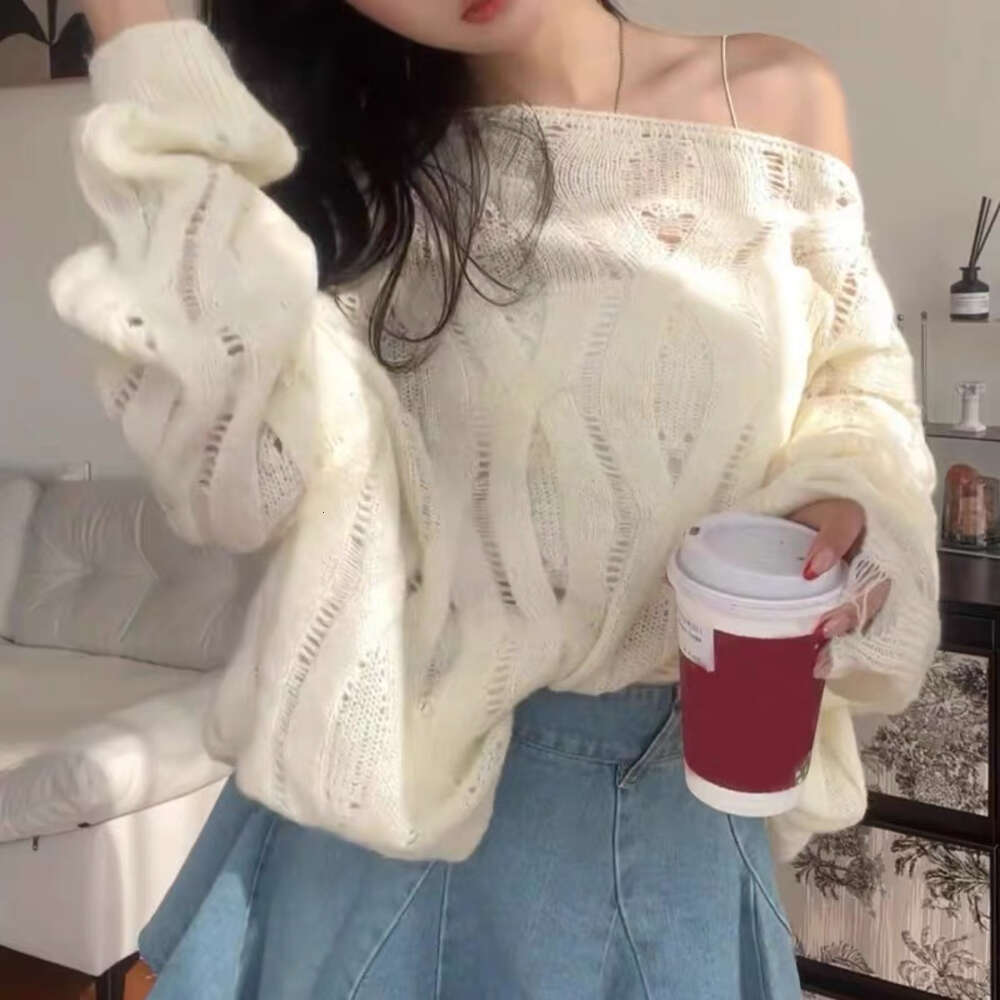 Lazy hollow out pullover knitted for women, early autumn mint mambo style hooded sweater, loose sweater design sense top dongdumaoyi