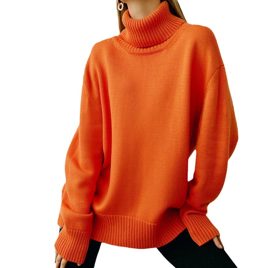 Solid color high neck 2024 autumn/winter loose knit versatile classic sweater for women dongdumaoyi