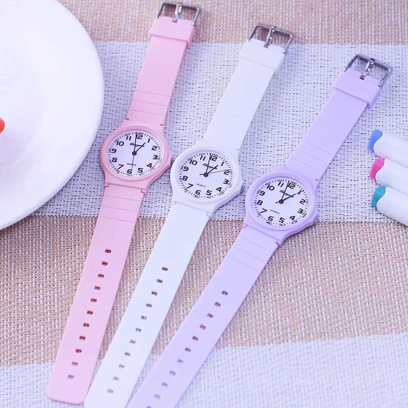2024 child children boys girls Primary school students rubber jelly color simple clear number quartz watches kids gifts watches Y240809