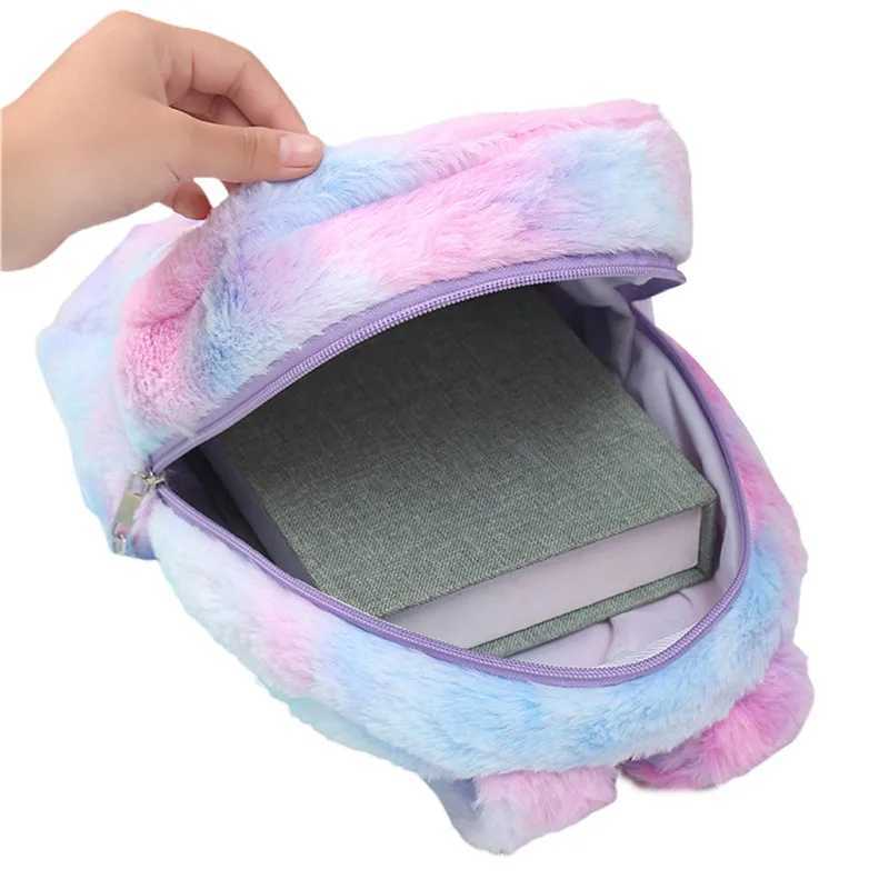 Kids Girls Plush Backpack Cute Cartoon Unicorn Animal Pattern School Bag Lightweight Plush Daypack Shoulder Bags For Girls 2023 Y240809