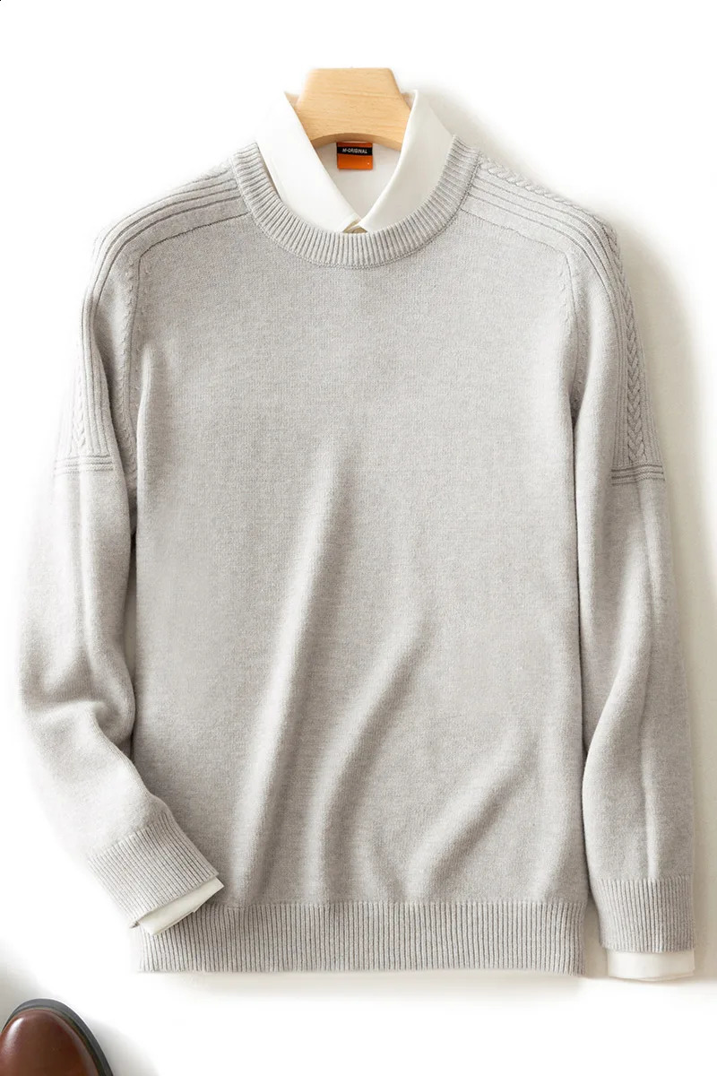 Saddle Shoulder round Neck Sweater Mens Autumn and Winter Knitted Pullover Business Casual Top High-End Woolen Sweater 240809