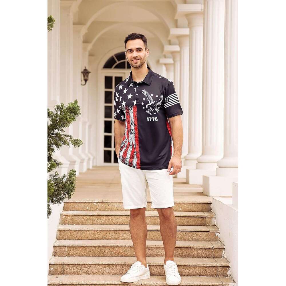 Fashion Mens Polo shirt American Flag Golf Shirts 4th of July Shirt Dry Fit USA Patriotic Short Polos shirts tshirt Casual tops summer clothes