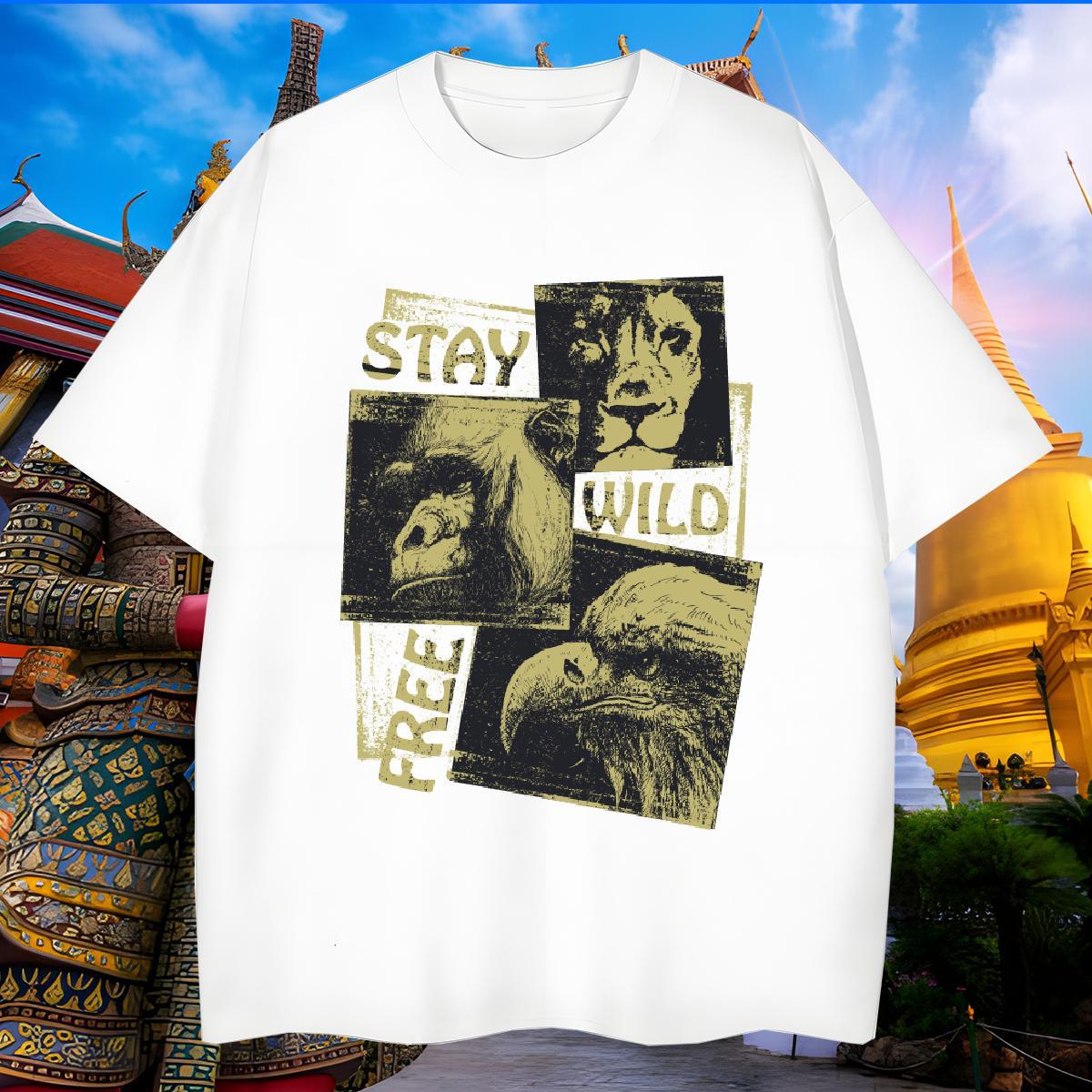TOP Quality Men Tshirts 230g Cotton lion T-Shirts Casual Short Sleeve Soft Anime Print DIY Wear