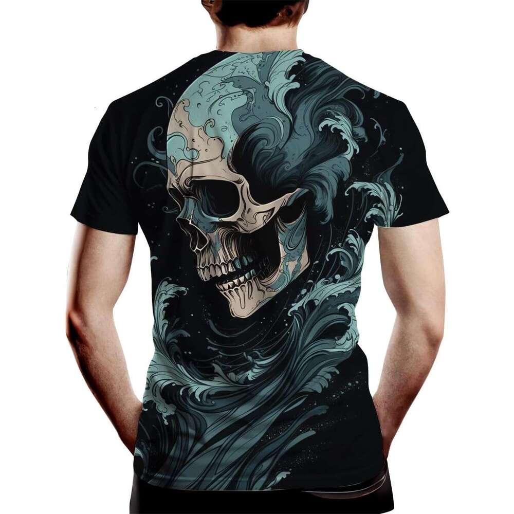 Halloween Mens T shirt Novelty Tie Dyed Ocean Wave Skull Print Cools Summer Shirt Top shirts tshirt graphic tee Casual tops summer clothes Short sleev
