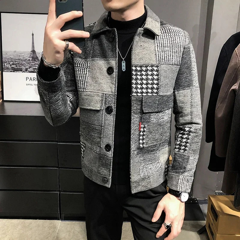 Mens plain weave jacket with multiple pockets flip collar button jacket fashionable and casual outdoor jacket high-quality mens clothing240809