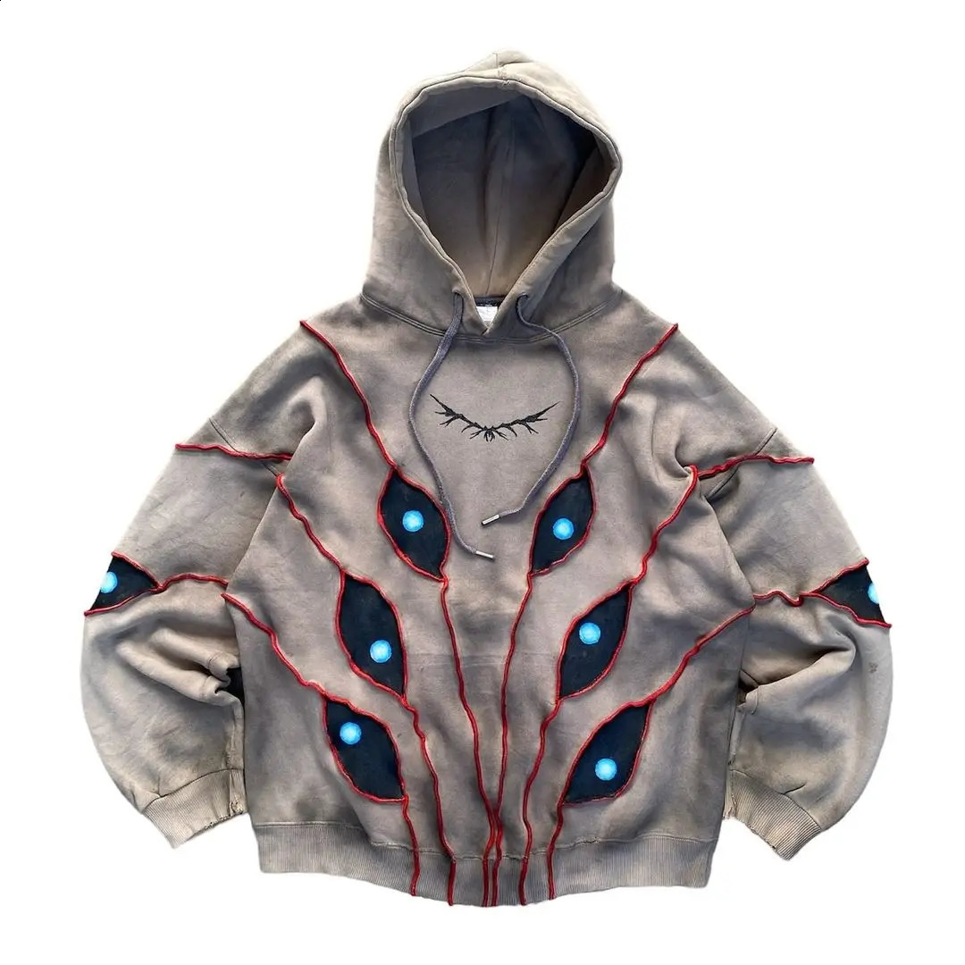 Gothic Punk Eye Pattern Patchwork Hoodies Women Y2k Top Retro Loose Long Sleeve Sweatshirt Men and Women Hoodie Streetwear 240810