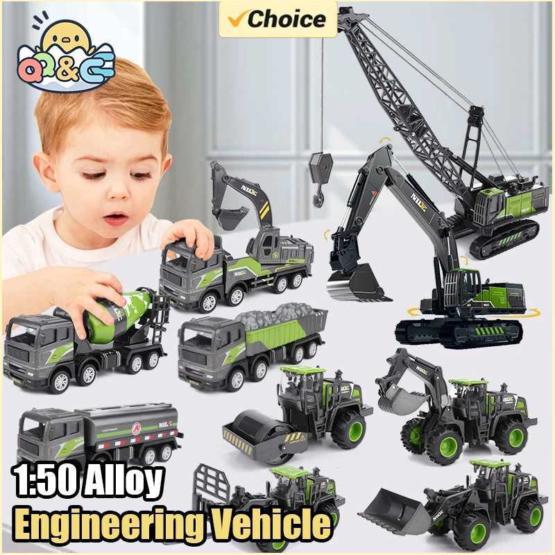 Free shipping 1/50 Diecast Engineering Vehicle Excavator Bulldozer Car Model Silation Alloy Head Dumper Truck Crane Tanker Toys for Kids Boy