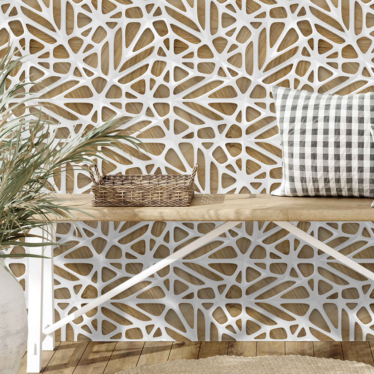 Cross border wallpaper simulation retro wood grain 3D spider web waterproof and moisture-proof home decoration