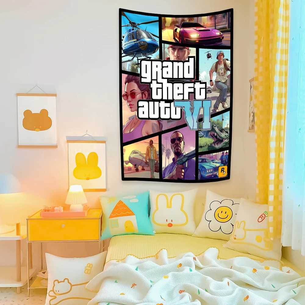 Gta 6 Vice City Decoration Bohemian Tapestry Wall Hanging Bedroom Dormitory Background Cloth Sofa Blanket Yoga Mat W240809
