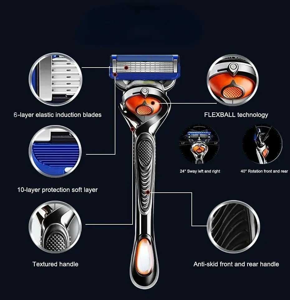 2024 Black/Blue Mens Classic Manual Shaver Retro Washed Shaver Blade Sharp Blade Anti Scratch Five Layer Shaver W240809
