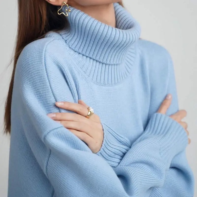 Solid color high neck 2024 autumn/winter loose knit versatile classic sweater for women dongdumaoyi