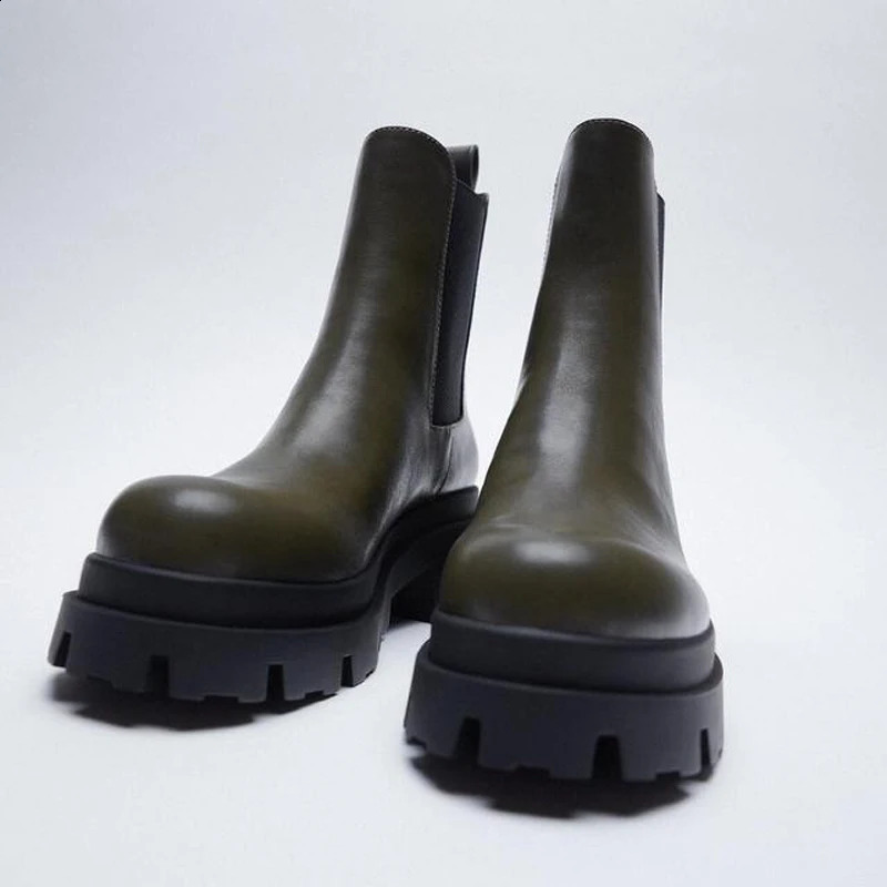 Fur Slip Warm Ankle For On Black Leather Chunky Heel Platform Boots Women Winter Shoes