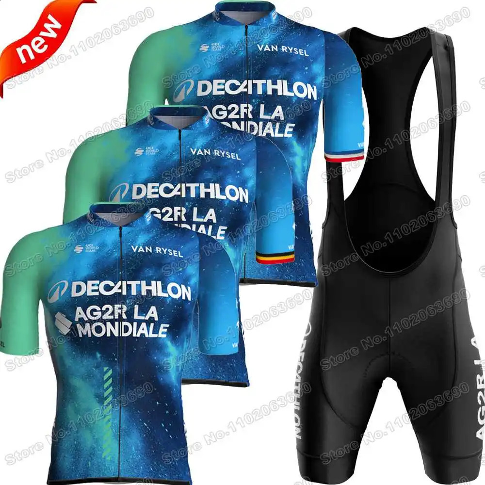 Team AG2R Cycling Jersey Set France Belgium Champion Cycling Clothing Men Summer Road Bike Shirt Suit Bicycle Bib Shorts 240731