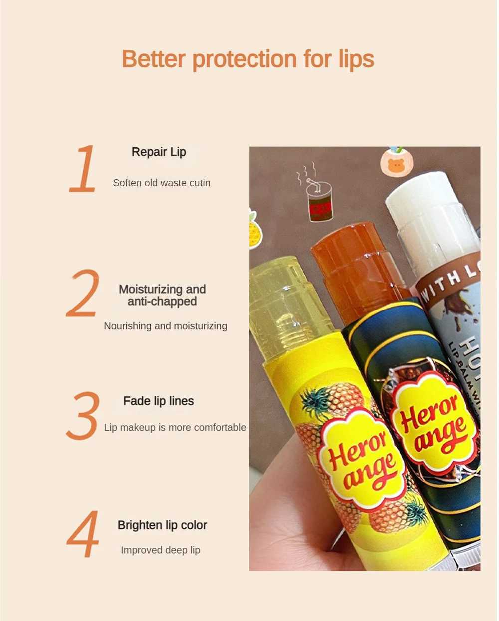 Fruit Lip Balm Moisturizing Transparent Lip Primer Cute Colored Gloss Stick Fade Fine Lines Fat Lip Care CosmeticsXJ241223