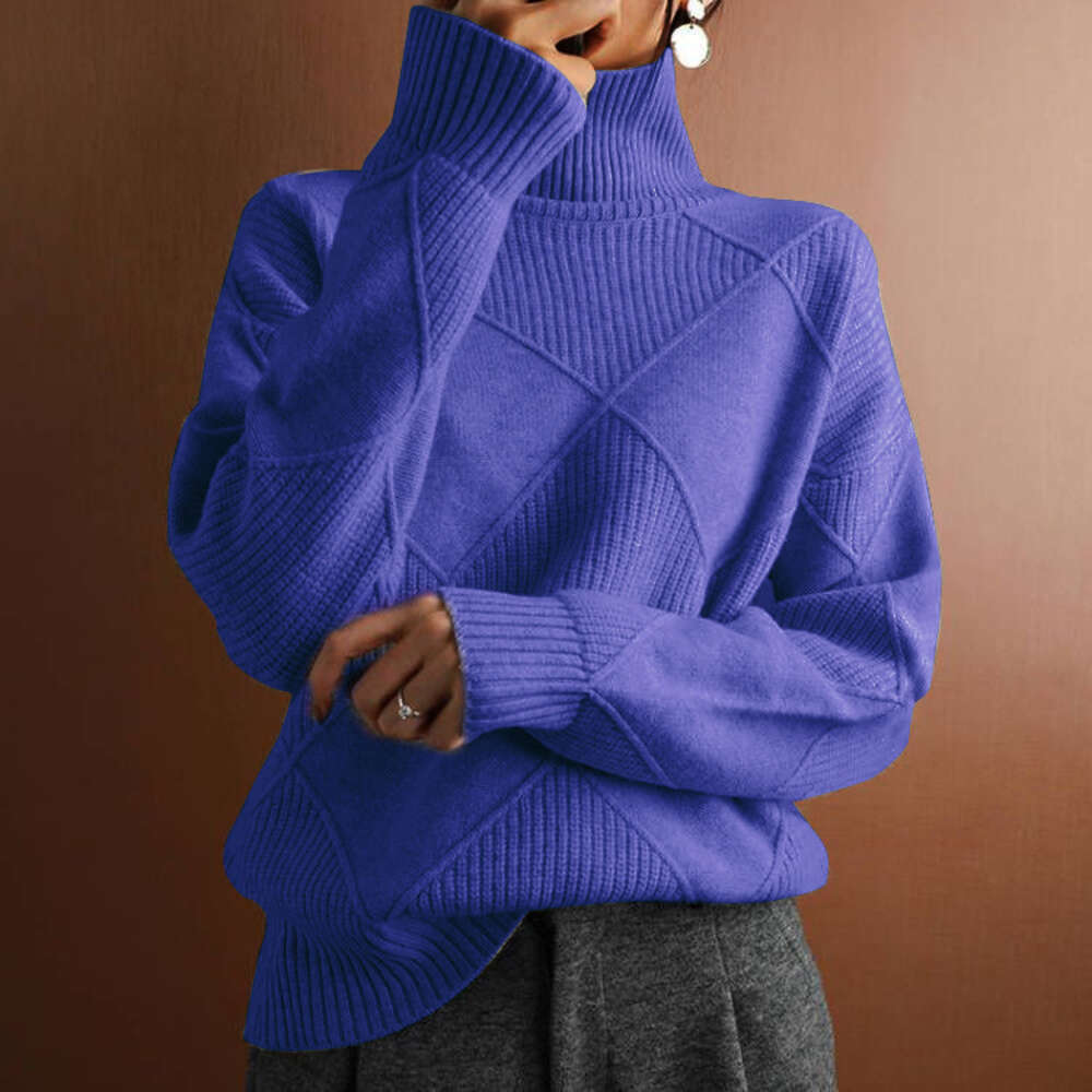 New autumn and winter casual versatile loose high neck warm sweater solid color knitted pullover top for women dongdumaoyi