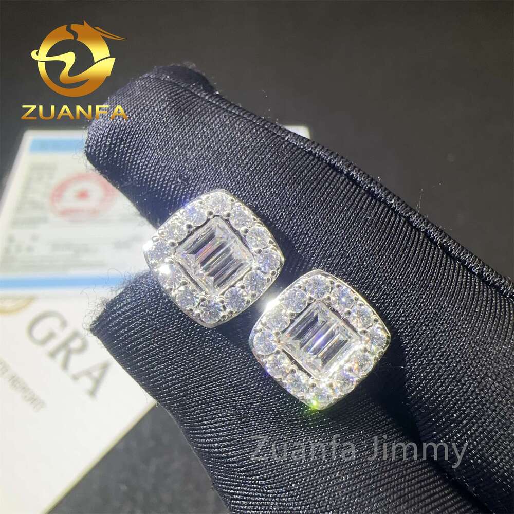 New Designs 14K Solid Real Gold Iced Out Hip Hop Jewelry Baguette Vvs1 Moissanite Diamond Stud Earrings