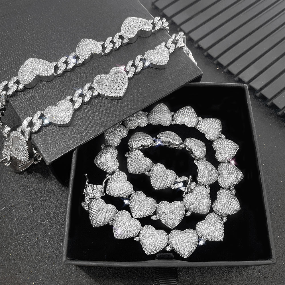 15mm Hip Hop Heart Shape Bubble Tennis Chain Necklace 18K Real Gold Plated Full Zircon Jewelry Women Men Gift