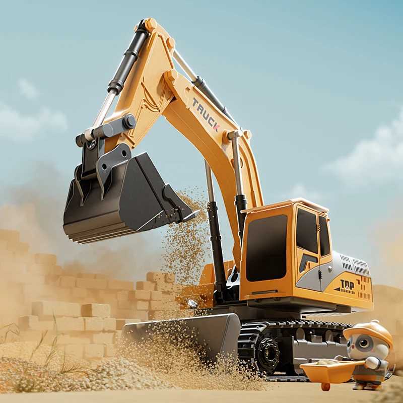 Alloy Remote Control Excavator Toy Car with Lights Sound Effect Electric Excavator Automobile Engineering Vehicle Children Gifts Y240809