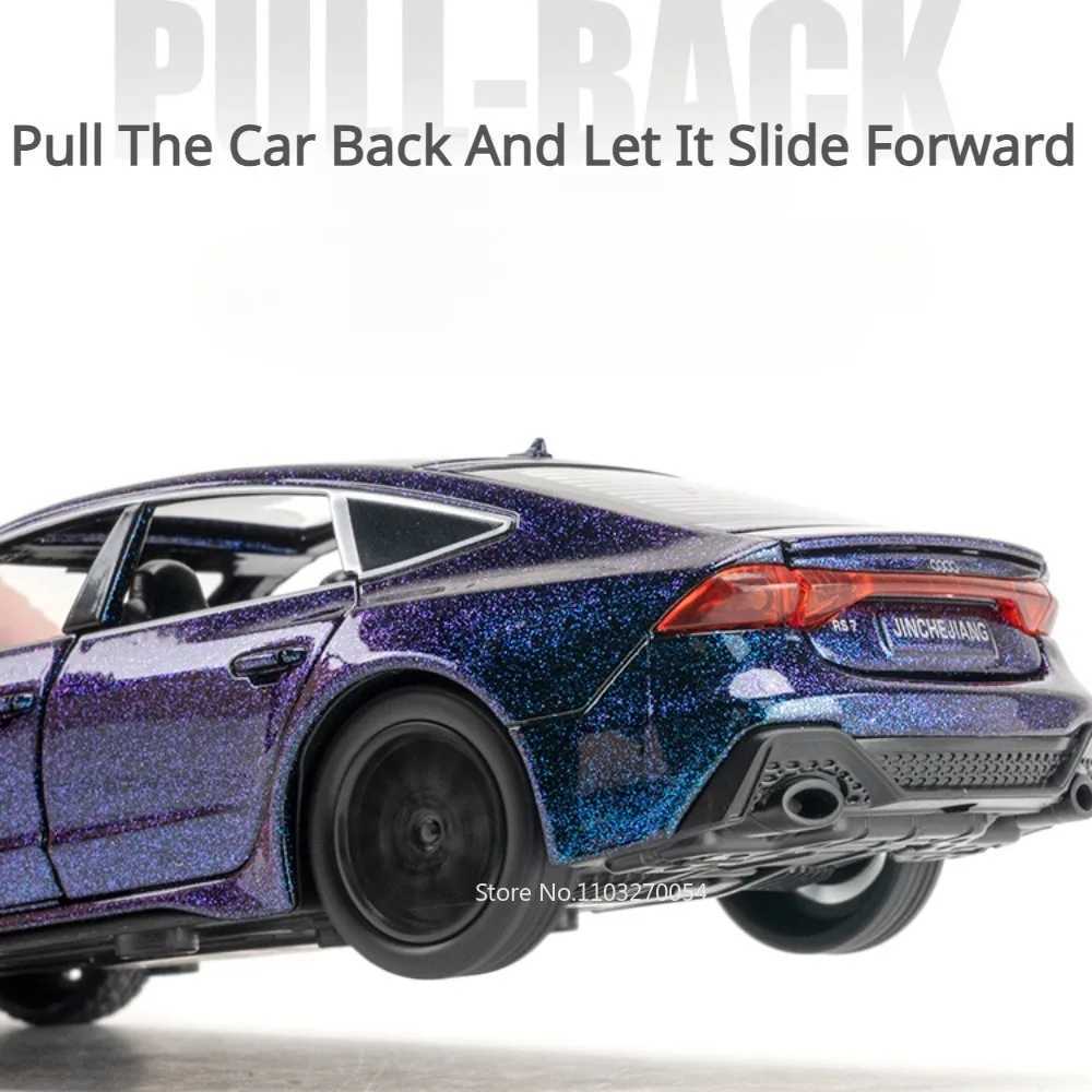 1/32 RS7 Alloy Diecast Toys Car Model Vehicles Metal Body Rubber Tires 6 Door Opened Sound Light Pull Back Toy Car Kid Gifts Y240809