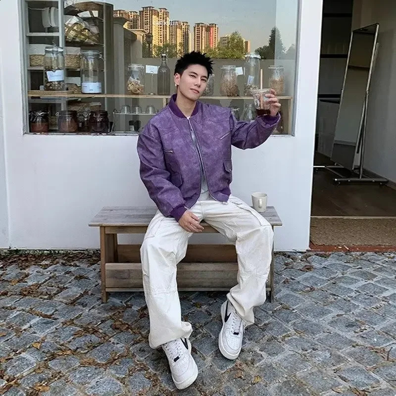 Stylevintage Pu leather mens coat thickened autumn/winter sales niche aviation motorcycle jacket street trend240809