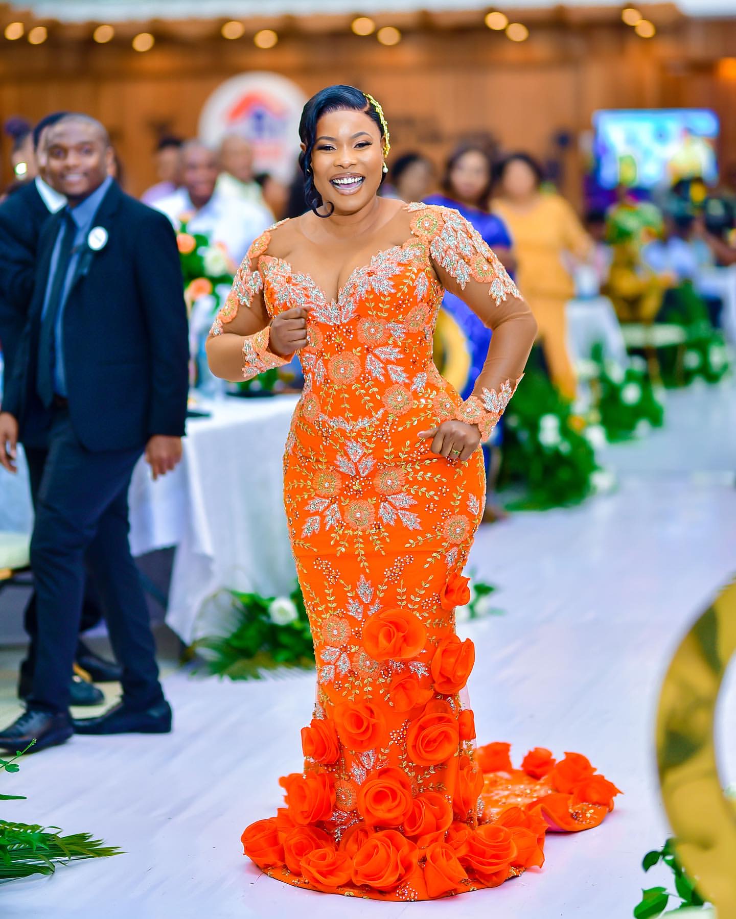 2024 Plus Size Orange Mermaid Prom Dress Lacefull Promdress Beaded wers Evening Formal Party Second Reception Birthday Engagement Gowns Dresses ZJ660