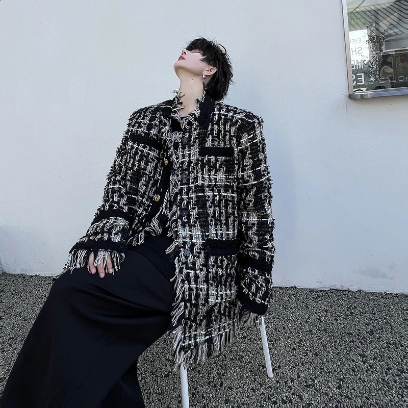 NOYMEI Fashion High Street Black Gold Woven fringed tweed long sleeved jacket fashionable single breasted mens fully matched jacket WA3343240809