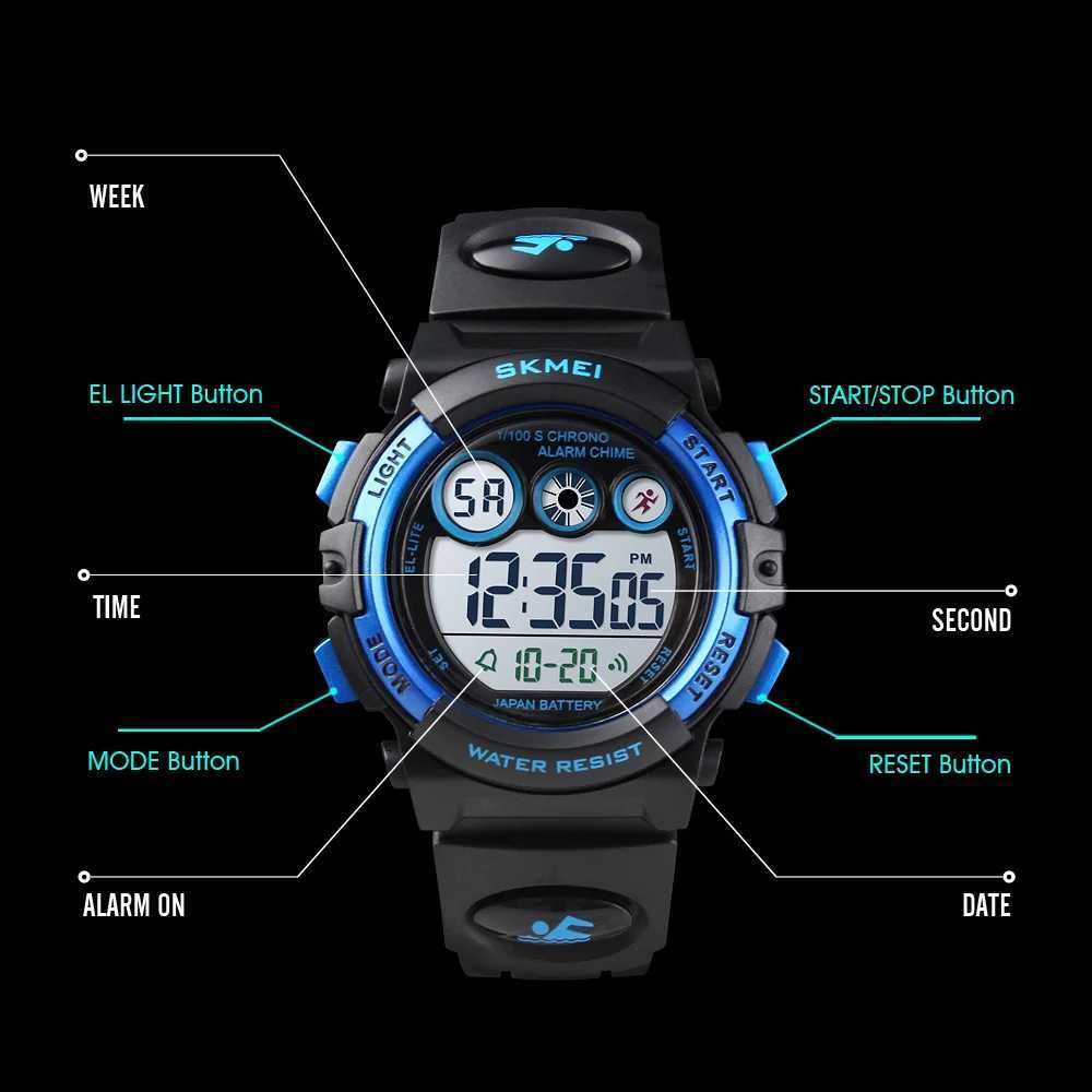 SKMEI 1451 Waterproof Fashion Childrens Boys and Girls Watch Digital LED Watch Alarm Date Sports Electronic Digital Watch X24120411