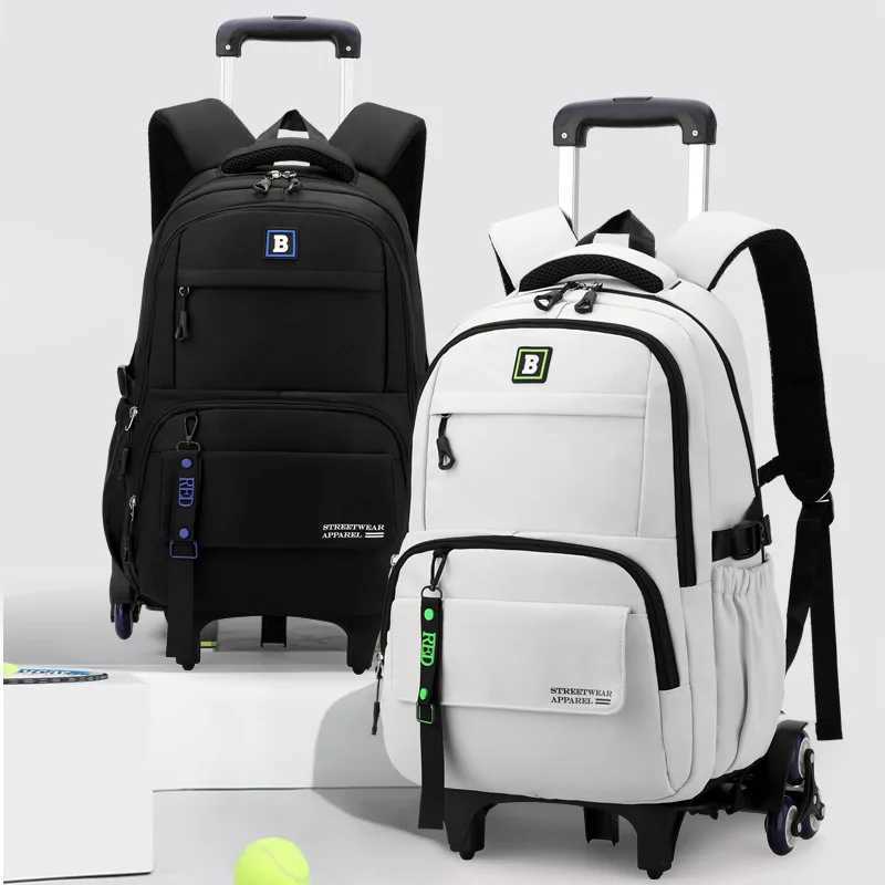School Bag With Wheels Rolling Backpack For Boy Girls Kids Wheeled Trolley Schoolbags Travel Trolley 2/6 Wheels backpack Luggage Y240809