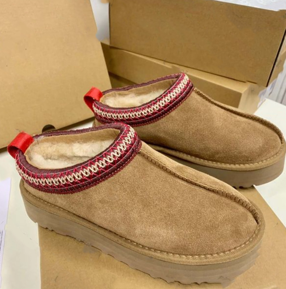 Tasman Slippers Chestnut Fur Slides Sheepskin Shearling Tazz NEW Mules Women Men Ultra Mini Platform Boot Slip-on Shoes Suede Upper Comfort Fall