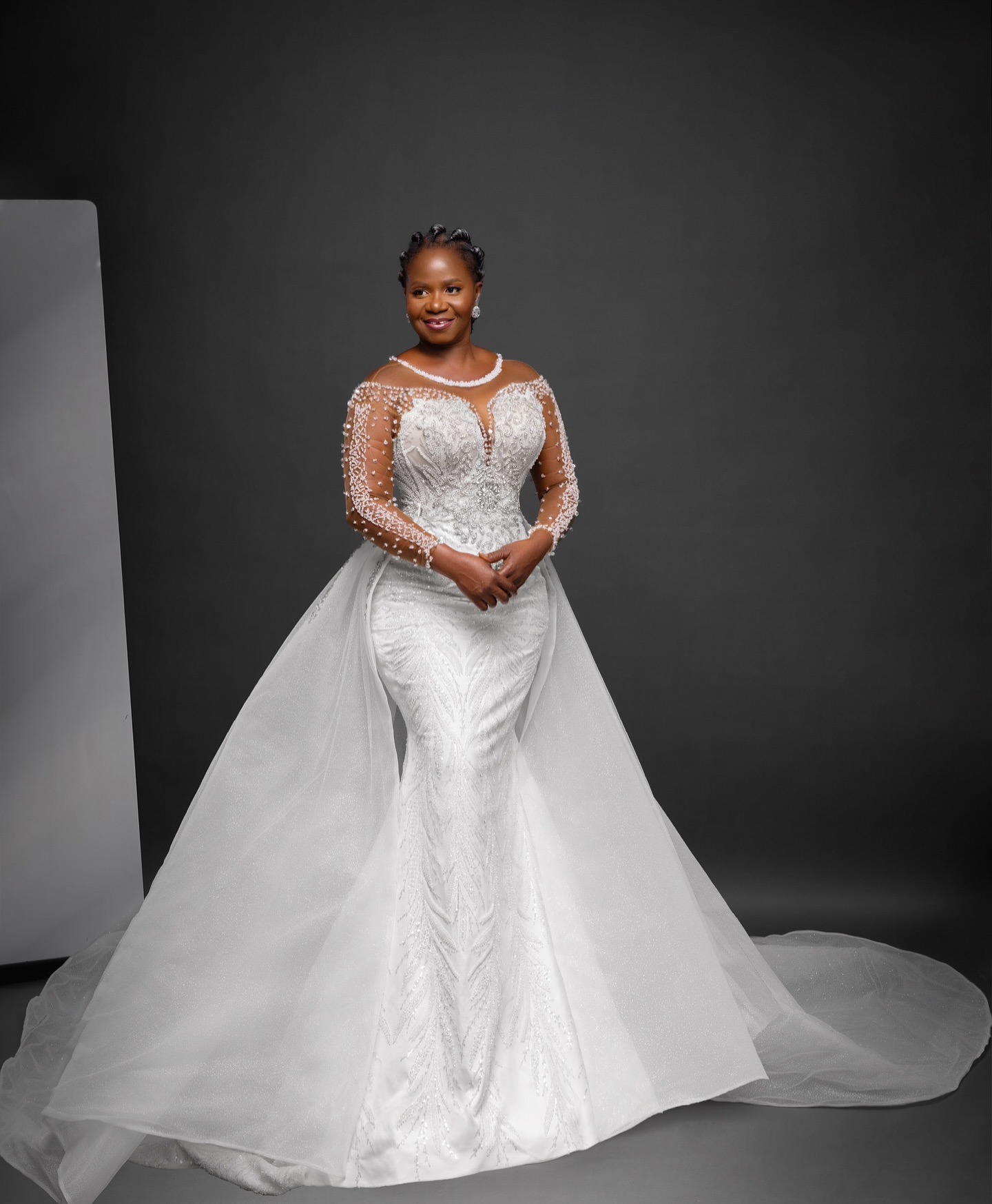 2024 Arabic Aso Ebi Plus Size Ivory Mermaid Wedding Dresses Lacefull Crystals Beaded Detachable Train Bridal Gowns Dress Vestidos De Novia ZJ412