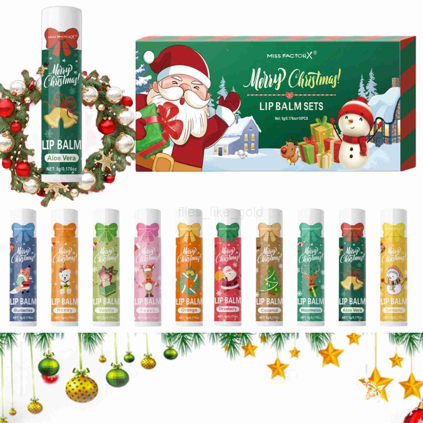 10 pieces/box Christmas gift box lipstick set deep moisturizing lipstick moisturizer bright lip color gift for women W240810