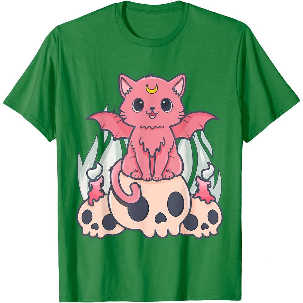 Halloween T shirt for Mens Kawaii Pastel Goth Cute Creepy Demon Cat and Skull Anime Art T-Shirt Shirts Tshirt Graphic Tee Casual Tops Clothes Short sl
