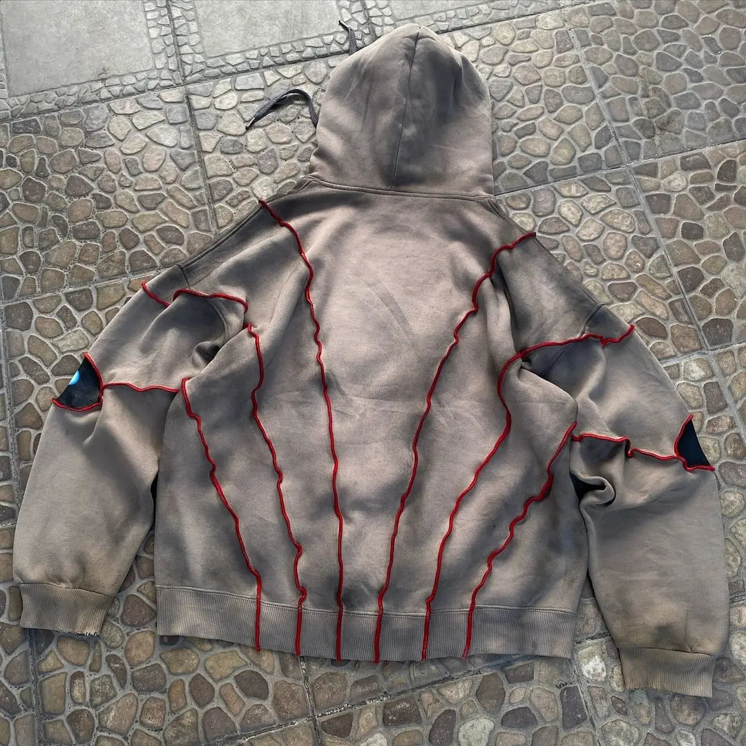 Gothic Punk Eye Pattern Patchwork Hoodies Women Y2k Top Retro Loose Long Sleeve Sweatshirt Men and Women Hoodie Streetwear 240810