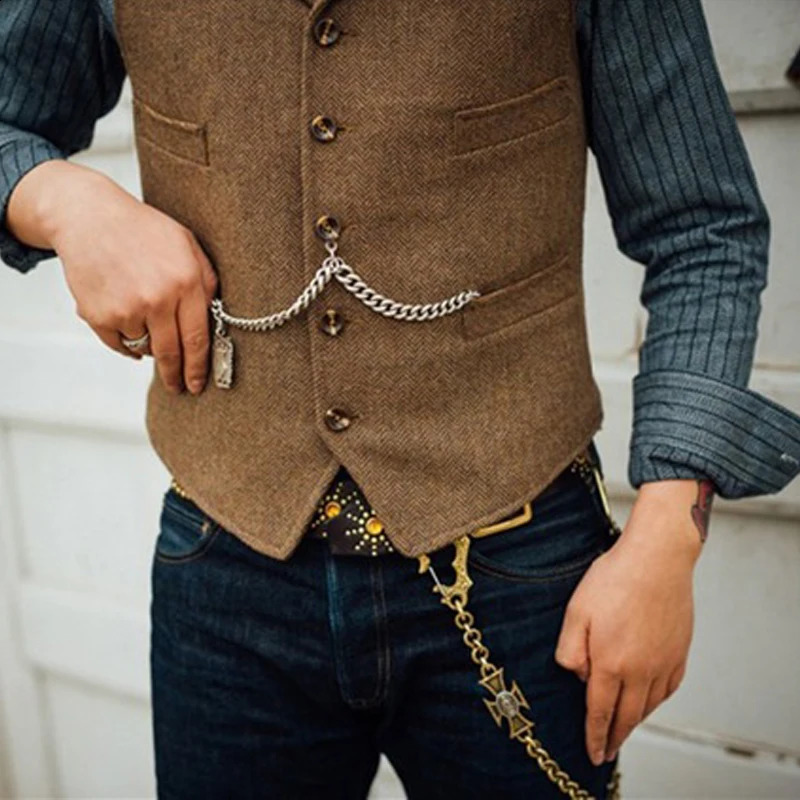 Mens suit vest brown wedding wool tweed business jacket casual slim fit mens 240809